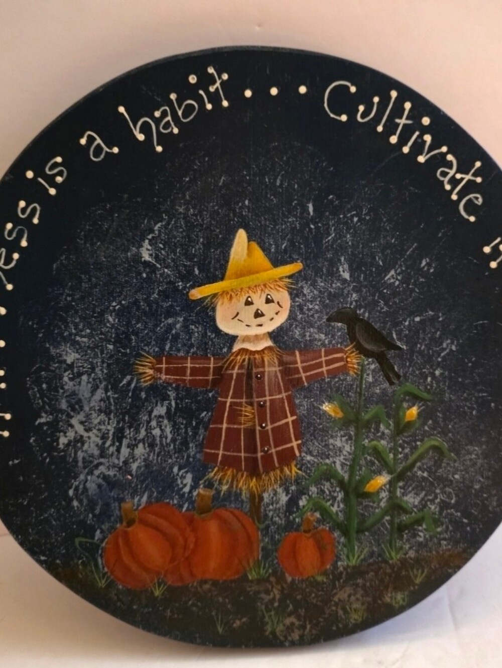 Hand Painted Wood Wall Or Trivet Art "Happiness Is A Habit Cultivate It" VTG